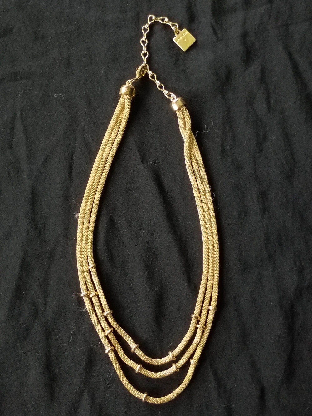 Anne Klein Mesh Gold Plated Triple Rope Statement Necklace Tag Vintage